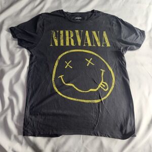 Old Navy Nirvana Smiley Face Graphic T-Shirt Black Band Tee